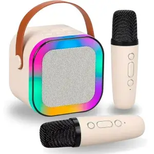 Karaoke Infantil Portátil com 2 Microfones Recarregável - Presente Criativo para Menina de 2 Anos