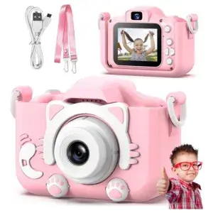 Máquina Fotográfica Infantil Câmera(Rosa Gatinho) - Presente Criativo para Menina de 2 Anos