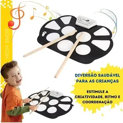 Bateria eletrônica dobrável infantil com fones - Presente Genial